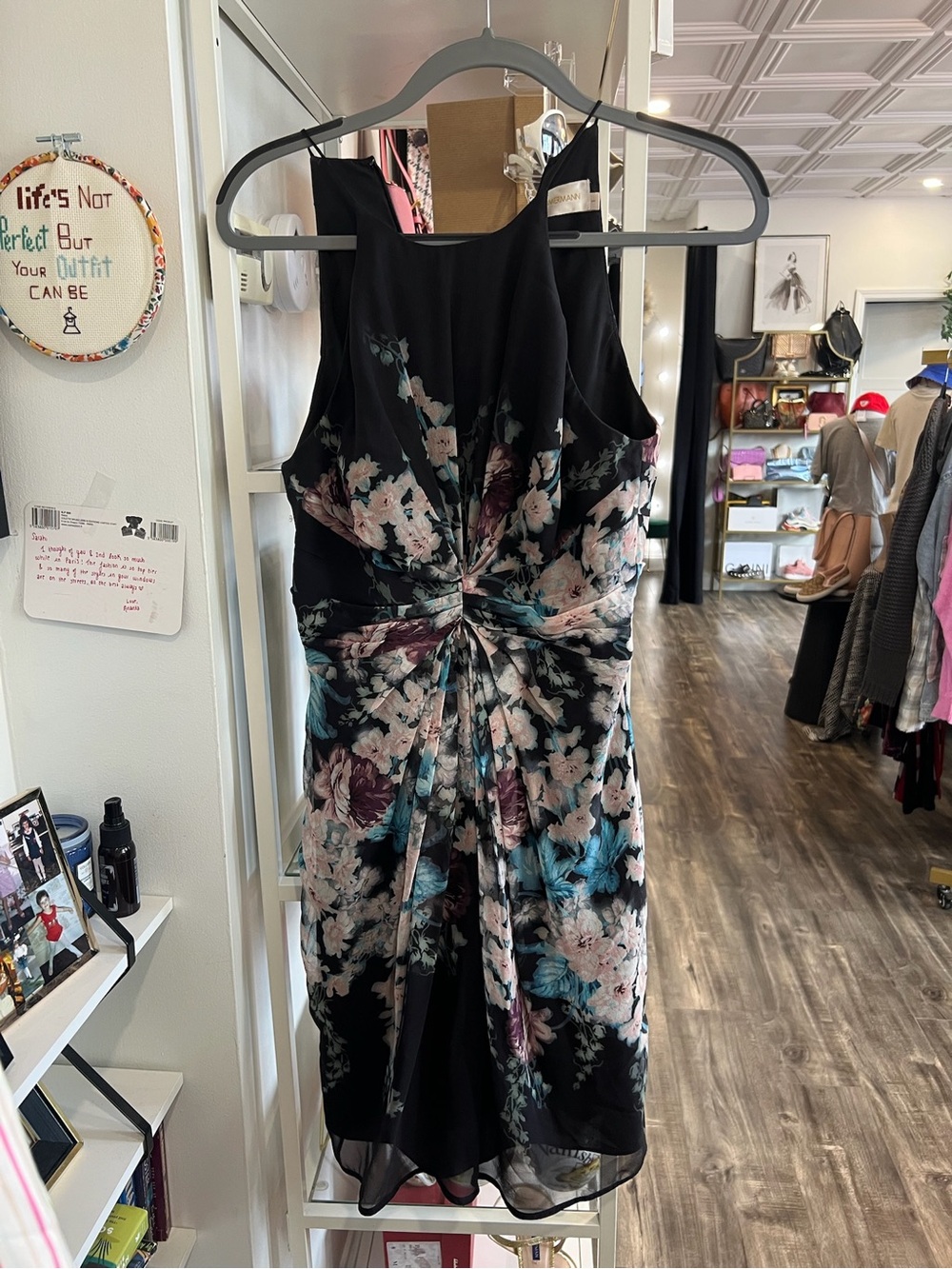 Zimmermann Black Midi Dress with Pink, Teal, and Plum Floral Print